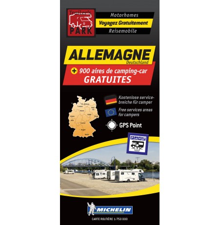 Carte routière ALLEMAGNE des Aires de Camping-car GRATUITES