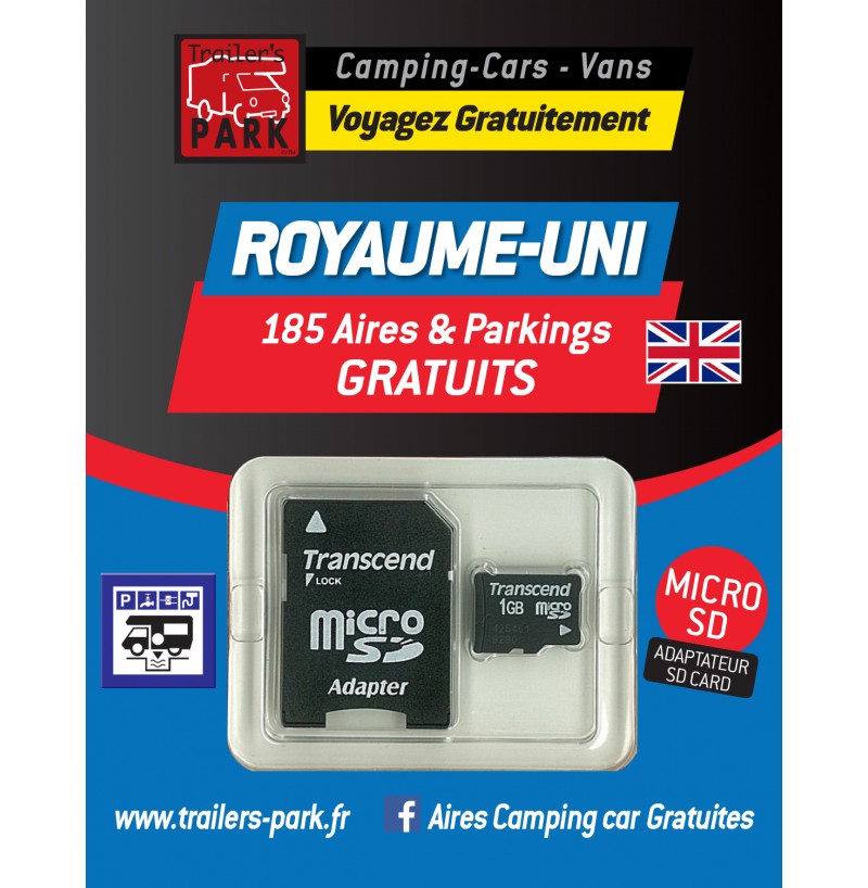 NOUVEAUTÉ ! GPS GARMIN - SD Card ROYAUME-UNI - 185 Aires et Parkings GRATUITS
