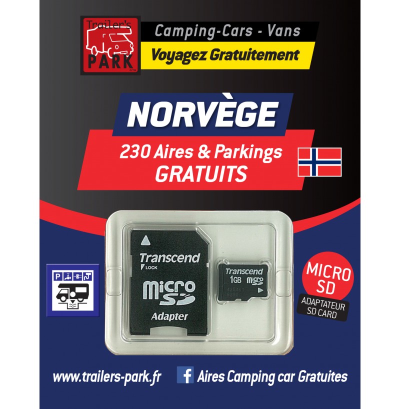 GPS GARMIN - SD Card NORVÈGE - 230 Aires et Parkings GRATUITS